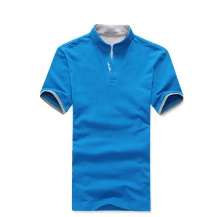 【定制】藍色立領(lǐng)T恤衫定制 保羅服裝提供免費設(shè)計